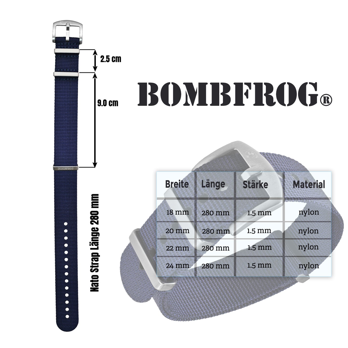 NATO BRACELET KHAKI WITH BLACK PIN CLASP | 18MM