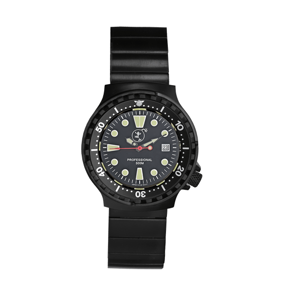 500m Damen Taucheruhr Edelstahl mit schwarzem Armband