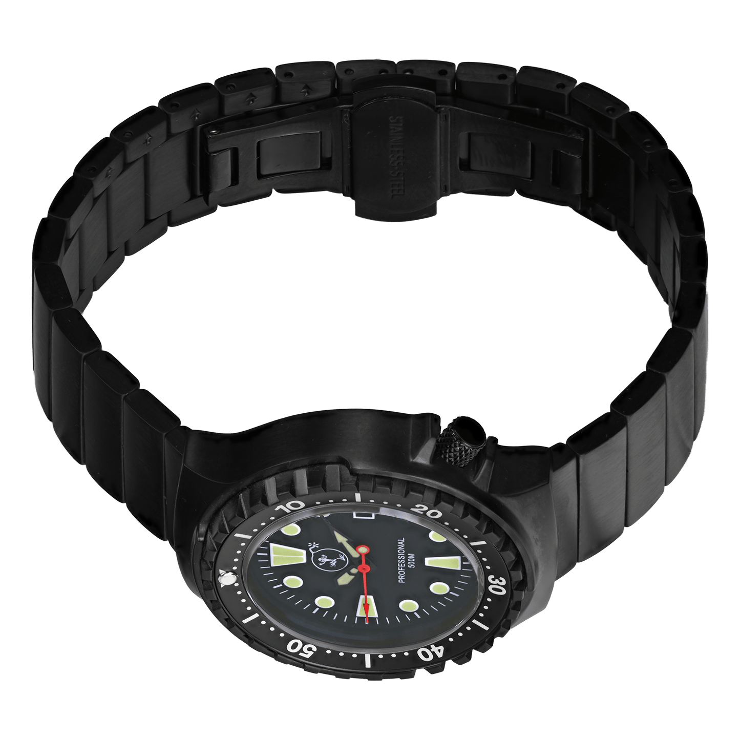 500m Damen Taucheruhr Edelstahl mit schwarzem Armband
