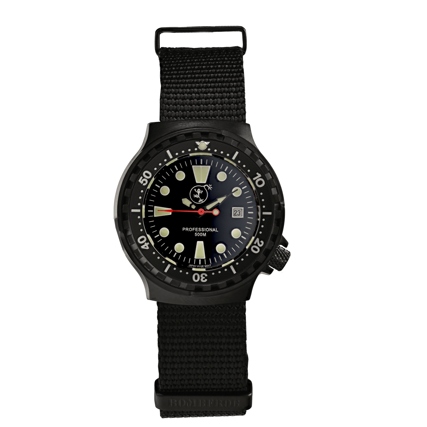 Damen 500m Taucheruhr Edelstahl mit schwarzem NATO Armband