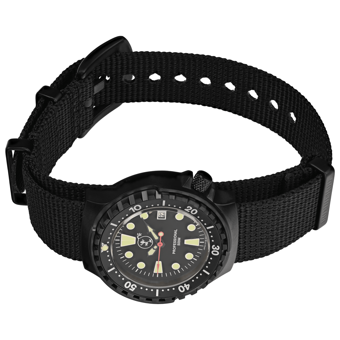 Damen 500m Taucheruhr Edelstahl mit schwarzem NATO Armband