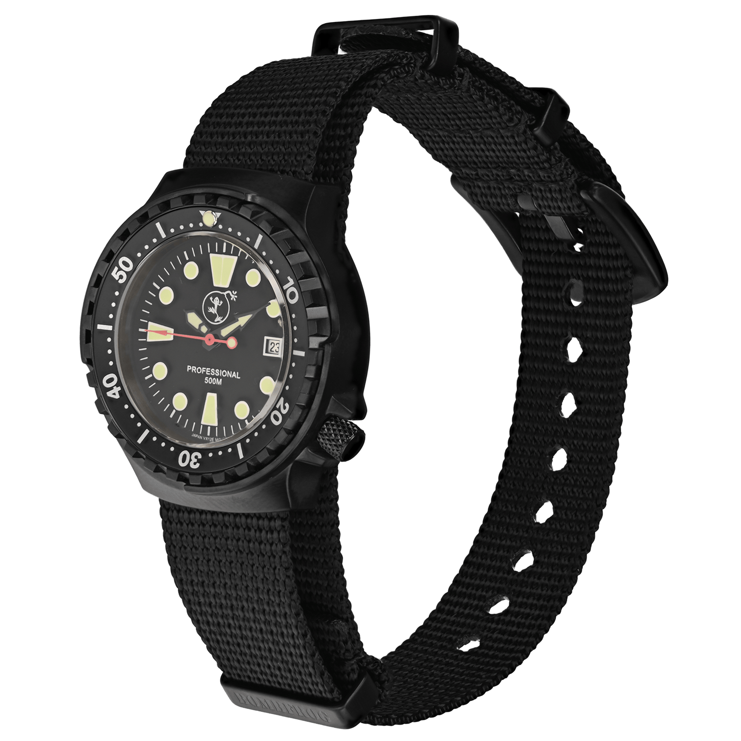 Damen 500m Taucheruhr Edelstahl mit schwarzem NATO Armband