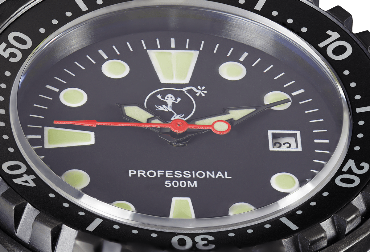 500m Damen Taucheruhr Edelstahl mit schwarzem Armband