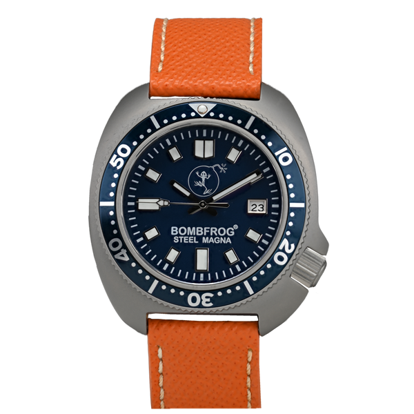 BOMBFROG Steel Magna II Automatik Uhr 300m Blau Edelstahl