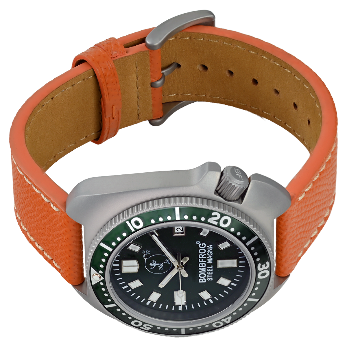 STEEL MAGNA II Taucheruhr Grün mit Lederarmband