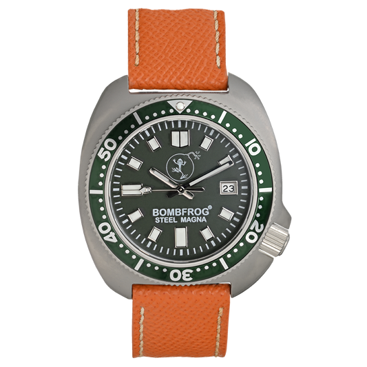 STEEL MAGNA II Taucheruhr Grün mit Lederarmband