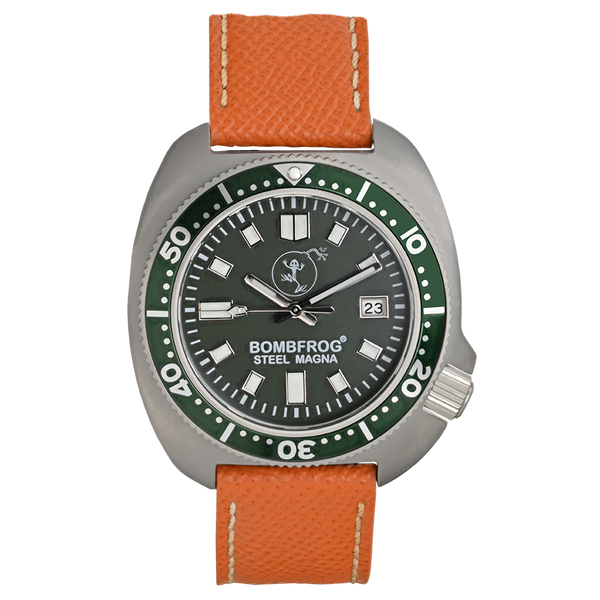 STEEL MAGNA II Taucheruhr Grün mit Lederarmband