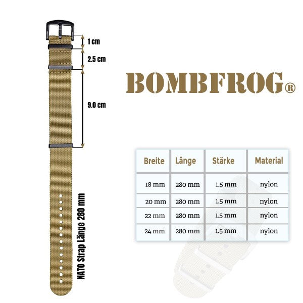NATO ARMBAND KHAKI MIT SCHWARZER DORNENSCHLIESSE | 24MM