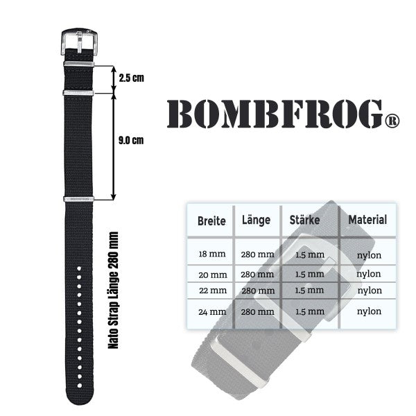 NATO ARMBAND SCHWARZ MIT SILBERNER DORNENSCHLIESSE | 22MM