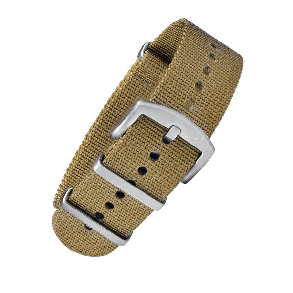 NATO ARMBAND KHAKI MIT SILBERNER DORNENSCHLIESSE | 24MM
