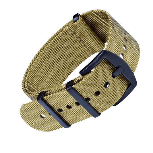 NATO ARMBAND KHAKI MIT SCHWARZER DORNENSCHLIESSE | 20MM