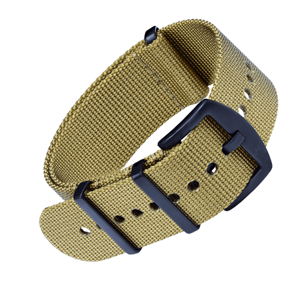 NATO ARMBAND KHAKI MIT SCHWARZER DORNENSCHLIESSE | 24MM
