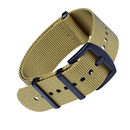 NATO ARMBAND KHAKI MIT SCHWARZER DORNENSCHLIESSE | 24MM