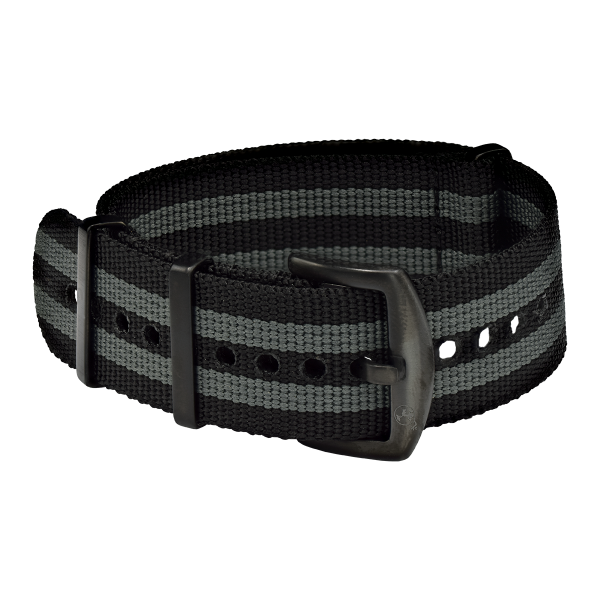 NATO BRACELET BLACK GRAY WITH BLACK PIN CLASP | 20MM
