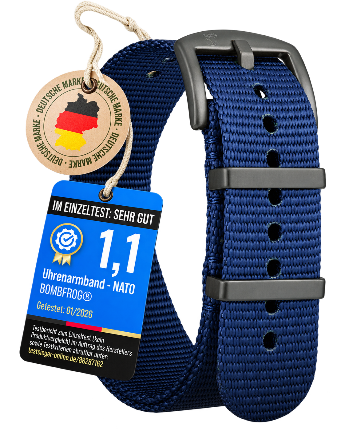 NATO ARMBAND NAVY MIT SCHWARZER DORNENSCHLIESSE | 24 MM