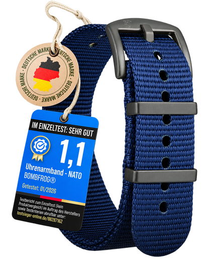 NATO ARMBAND NAVY MIT SCHWARZER DORNENSCHLIESSE | 24 MM