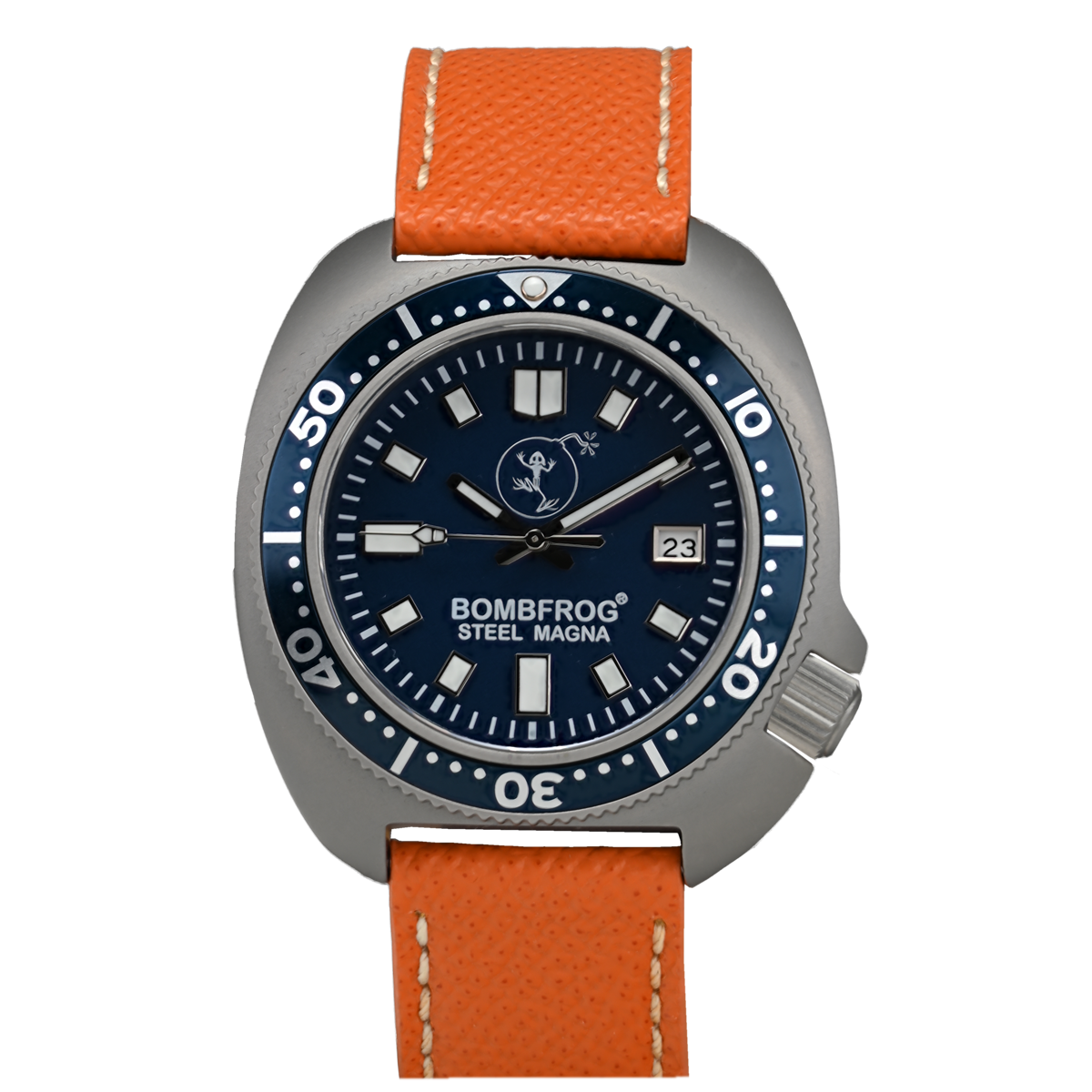 BOMBFROG Steel Magna II Automatik Uhr 300m Blau Edelstahl