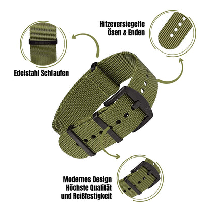 NATO ARMBAND OLIV MIT SCHWARZER DORNENSCHLIESSE | 24MM