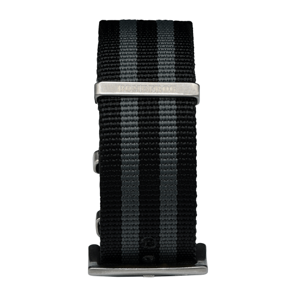 NATO BRACELET BLACK GRAY WITH SILVER PIN CLASP | 20MM