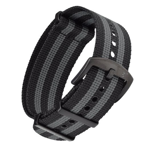 NATO BRACELET BLACK GRAY WITH BLACK PIN CLASP | 18MM