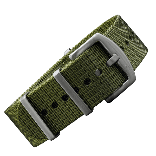 NATO BRACELET OLIVE WITH SILVER PIN CLASP | 22MM