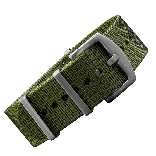 NATO BRACELET OLIVE WITH SILVER PIN CLASP | 22MM