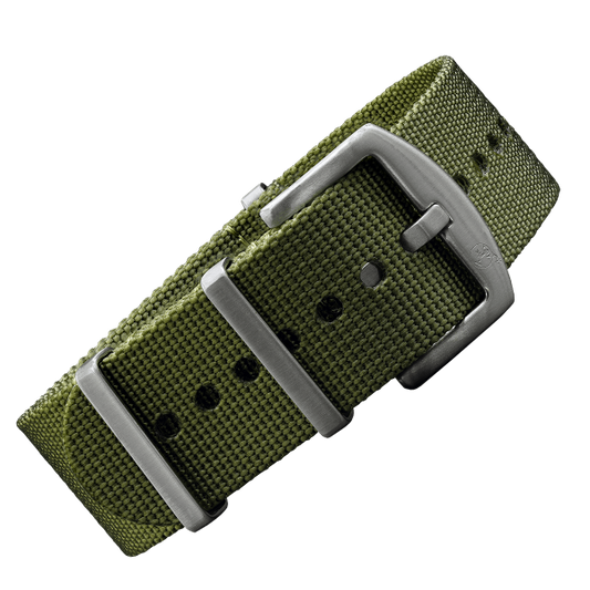 NATO BRACELET OLIVE WITH SILVER PIN CLASP | 24MM